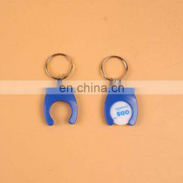 custom design euro supermarket trolley plastic keychain with token