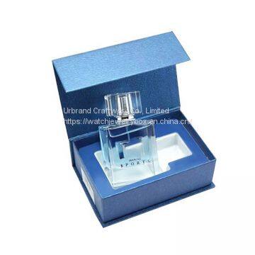 Custom Logo Blue Rigid Paper Cardboard Flip Lid Cosmetics Perfume Gift Box