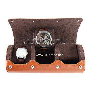 PU leather watch collection box 3 digits cylindrical watch box storage display packaging box jewelry storage box