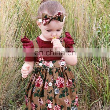 2019 summer baby girl clothes set short red sleeve romper + kids flower dress + hairband 3pcs set kid girls dress sets