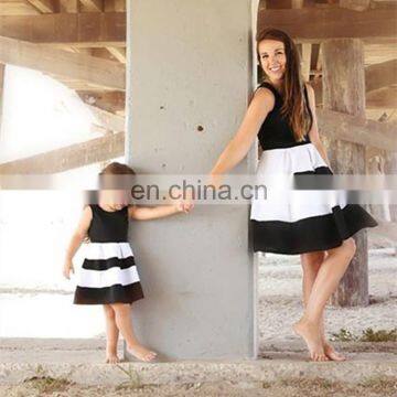 Family Matching Black White Striped Patchwork Dresses Kids Parent Child Outfits Mother and Daughter (this Link for MOM) photo-3