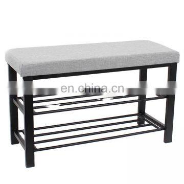 Customized Fabric Hallway Shoe Rack Seat With Metal Steel Double Size Bench Organizer Holder Rack Living Room Furniture photo-4