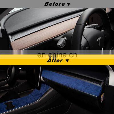 Carest ModelY Model3 Car Center Console Trim For Tesla Model 3 Accessories Suede Protection For Tesla Model Y Model Three Blue photo-3