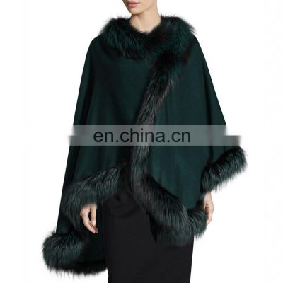 Ladies 100% Cashmere Shawl Trim With Fox Fur,Fur Shawl,Shawl Pashmina