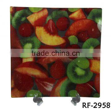 2016 Popular Oversized Fruit Dersigned Glass Plate with Sqaure Shape for Glass Soup Plate