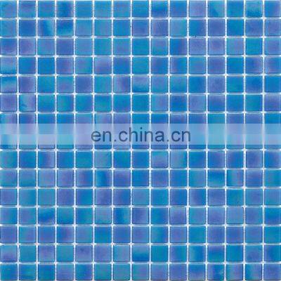 irridiscent blue color bathroom mosaic tiles and swimming pool tile mosaic splash back hot melting glass mosaics tiles