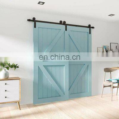 Double Barn Door Hardware Sliding Stainless Steel Track White Oak Clear Glass Barn Doors photo-2