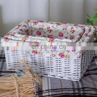 Factory wicker weave storage basket with fabric liner cover organizer