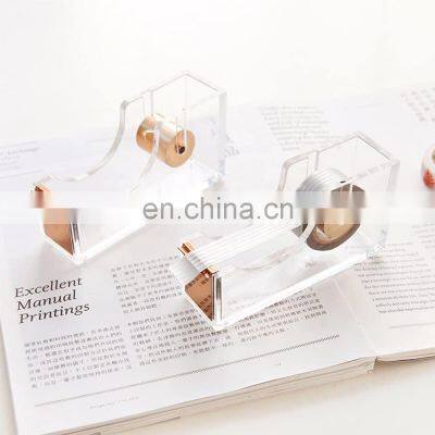Classic Modern Design Clear Acrylic Gold Adhesive Tape Paper Cutter Tape Dispenser for Office photo-2