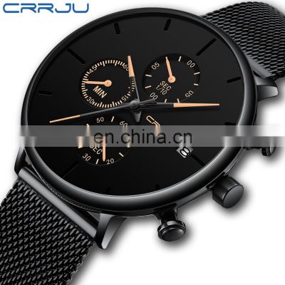 CRRJU 2268 Men Classic Analog Quartz Wrist Watch Stainless Steel Mesh Strap Business Luxury Brand Men Watches