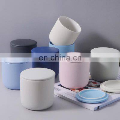 Factory direct sale Nordic  ins macaron candles jar with lid porcelain ceramics wholesale candle jars