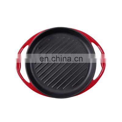 Enamel Cast Iron korean Round Non-stick Griddle bbq grill Pan