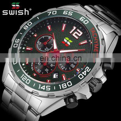 SWISH SW192 Fashion Men's Quartz Watch Stainless Steel Strap Quartz Movement Automatic Date 30M Waterproof Brand Men's Watch