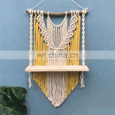 Handmade Macrame Shelf Hanging Boho Home Decor Wooden Wall Shelf Planter