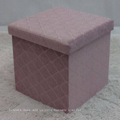Foldable Storage Pressed Velvet Ottoman-Pink