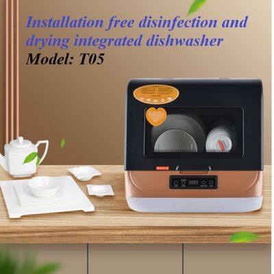 Installation free disinfection and drying integrated dishwasher