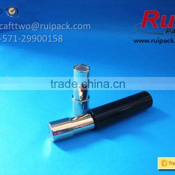 Black Round Lipstick Tube With Mirror, Metal Shiny Gold Lip Balm Tube With Big Cover photo-4