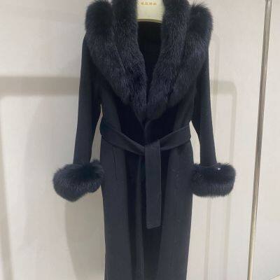 2025 Autumn Winter Women's High-End Double-Faced Wool-Cashmere Coat - Mid-Length Slimming Jacket With Fox Fur Collar photo-5
