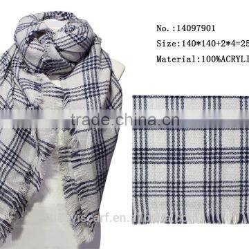 yiwu scarfs market blue and white plaid scarf acrylic kinting winter couple square scarves