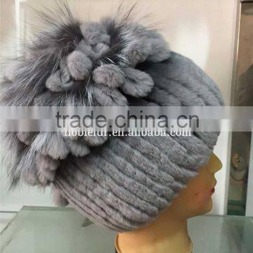 2015 Best Quality Korean Style Rex Rabbit Hat With Fox Fur Pompom photo-3