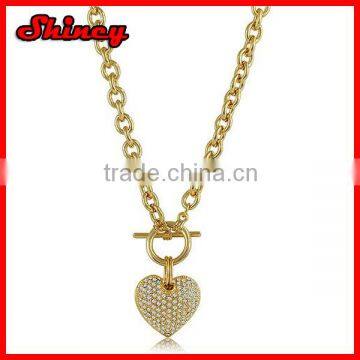 toggle clasp micro pave heart with 18k gold necklace designs in 10 grams