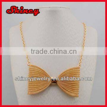 gold metal tie know necklace,fashion cute girls gold knot necklace