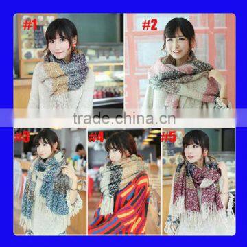 Tassel Striped Mohair Women Winter Scarf