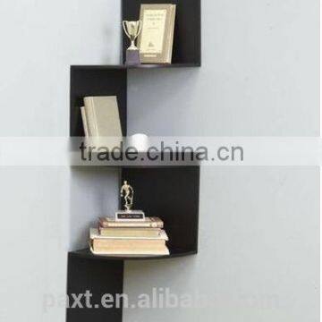 Black Corner Wall Zig Zag Wooden Shelf Display