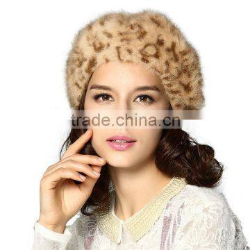 fashion leopard rabbit fur wool beret hats for women