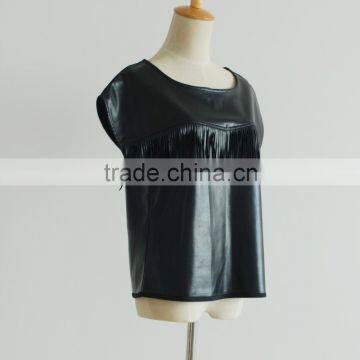 Wholesale Korean Style Tassel Leather Ladies Smart Tops Crop Tops Supplier's Choice photo-2