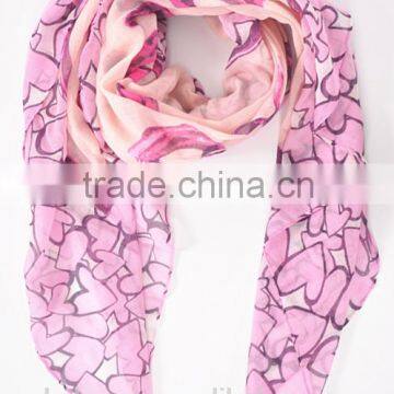 100%polyester voile pink heart print scarf