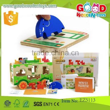 hot selling zoo bus toy educational funny toys OEM wooden vehicles bus for kidsEZ5113