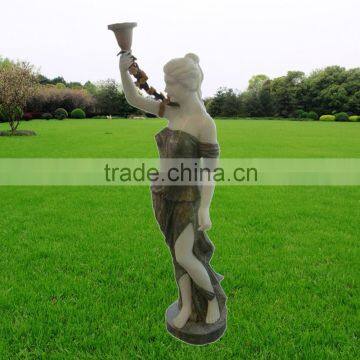 Weatern Girl Mix Color Carved Marble Character Statue