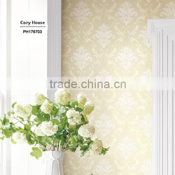 buy embossed non woven wallpaper, beige classic damask wall mural for gallery , unusual wall decal dealer