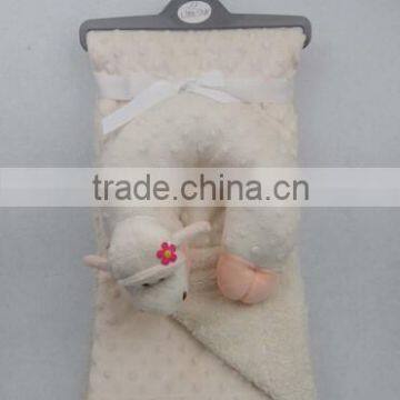 100% Polyester Embossed Solid Color Micro Mink Baby Blanket and Animal Shape Pillow