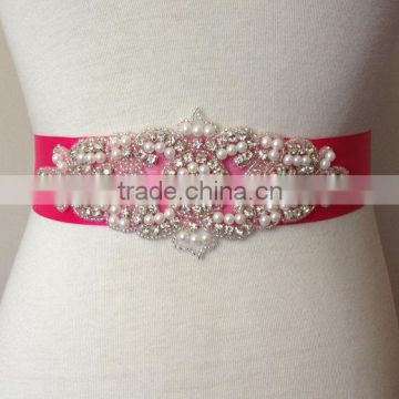 Pearl Rhinestone Sash,Pearl Applique Sash Belt,Ribbon Sash