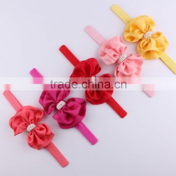 Kids Silk Bow Headband,Pearl Rhinestone Bow FOE Elastic Headband For babies