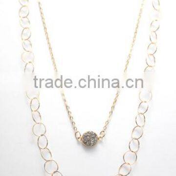 Fashion latest hot sale double layer long thin chain necklace, hot wife necklace, fall and winter druzy necklace