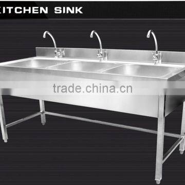 Triple Bowls Commercial Stainless Steel Kitchen Sink Cabinet With Backsplash and Faucets for Laundry Food Dish photo-2