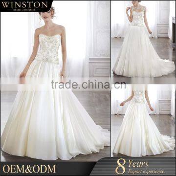 OEM manufacturers embroidered organza fabric white boned bodice lace wedding dresses