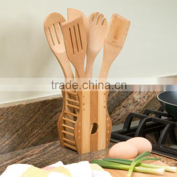 cute Set Of 6 Bamboo Cooking Utensil With Holder Baking bamboo Kitchen Tools