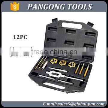 12pcs hss titanium metric/inch tap and die set/taps and dies set