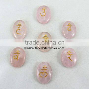 Rose Quartz Oval Sanskrit Chakra Set