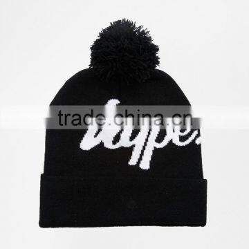 Custom Pompom Beanie Hats Jacquard Knitted Beanies With Top Ball