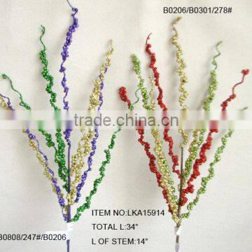 High quality multi-color artificial glitter foam berries with grass leaf spray for christmas decorations