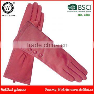 Helilai Gloves Factory Ladies Long Styles Red Dress Sheep Skin Gloves With Buttons