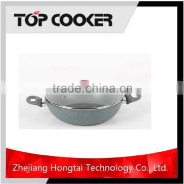 Forged aluminum chinese marble coating wok pan with lid