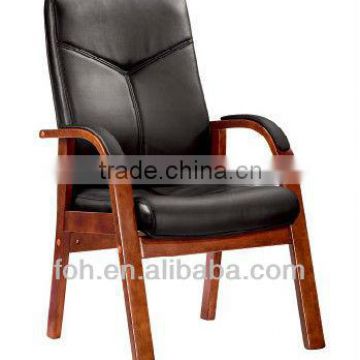 China retro style design wood and black leather conference chair(FOHF-53#)