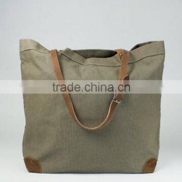 canvas leather tote bag/leather handle tote bag/heavy duty canvas tote bag