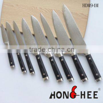 HDM94M Great Quality Micarta Handle & Flow sand Pattern 8pcs Super Sharp Damascus Steel Knife